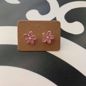 Pink Flower earrings with Diamond center